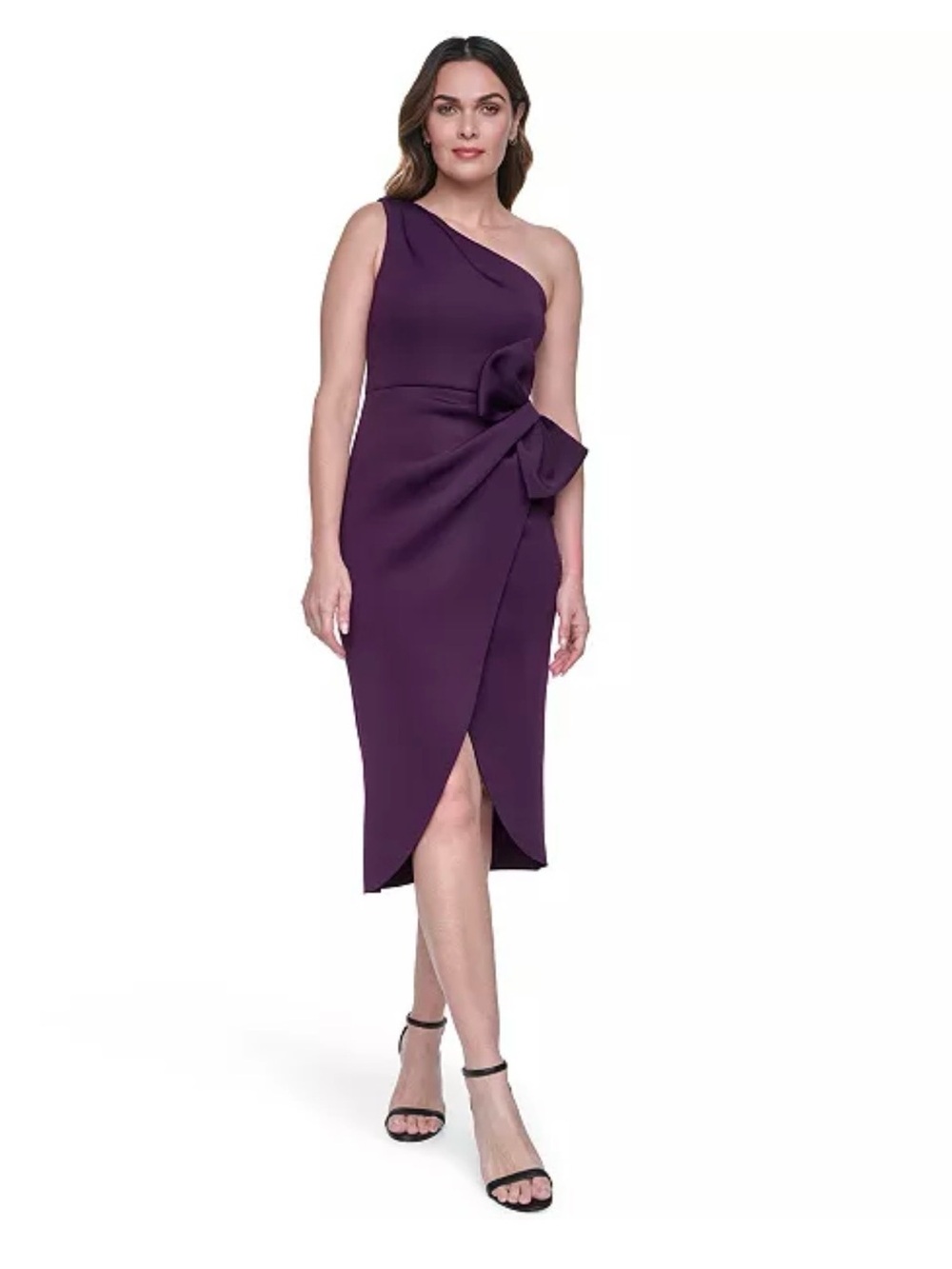 Eliza J One-Shoulder Plum Sheath Dress with Side Bow